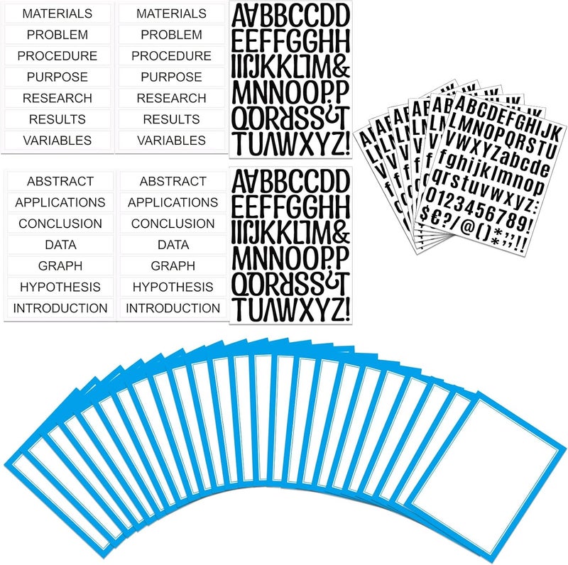PerKoop 36 Sheets Science Fair Board Poster Boards Supplies 24 Self Adhesive Presentation Subtitles 4 Science Fair Project Titles 8 Personalized Letter Sticker for Classroom(Blue) - Image 1